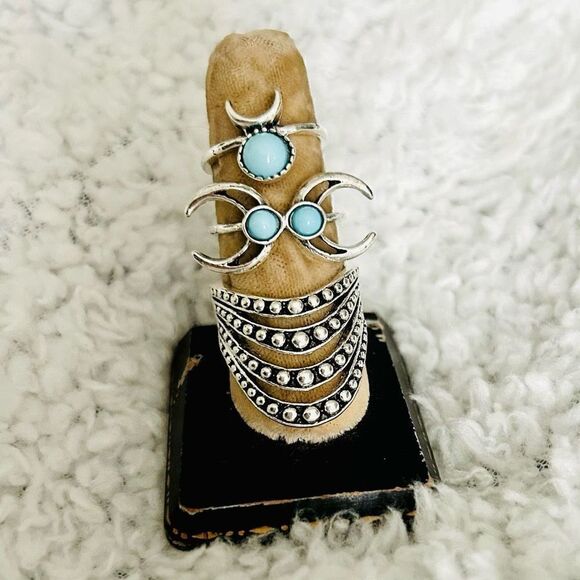 3/$15 Set of 3 Silver Turquoise Bohemian Rings - Picture 5 of 6